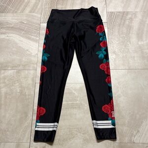 Victoria's Secret Black Leggings with Red Floral Design